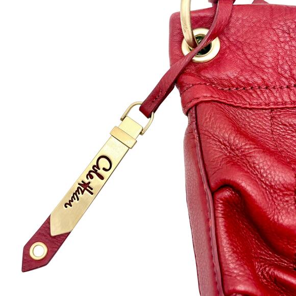 Cole Haan Leather Hobo Bag in Red - Ruched “Bailey” Design w Zips, Gold Hardware - Picture 3 of 11